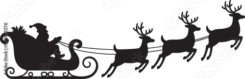 illustration of santa clause riding his sleigh pulled by reindeers. Vector Christmas element