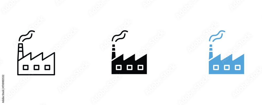 Fototapeta premium Factory icon set vector on white background. chimney, manufacture, symbol.