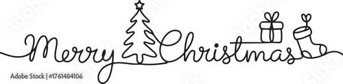 Linear style design for winter holidays with Christmas tree, gift box, snowman and stocking