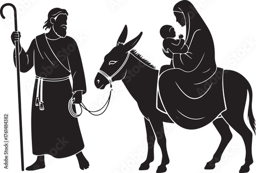 Mary and Joseph Christian Illustration Silhouettes