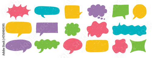 speech bubble texture chalk pencil doodle set. Crayon speech bubble frame, comic talk balloon Grunge colorful collection.
