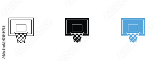 Basketball hoop icon set vector on white background. sport, game, team, player, court, net, basket, backboard, rim, ball, dunk, shoot, score, symbol.