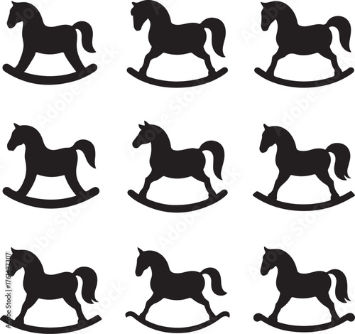 Rocking horse toy silhouette objects cutting stencils templates set