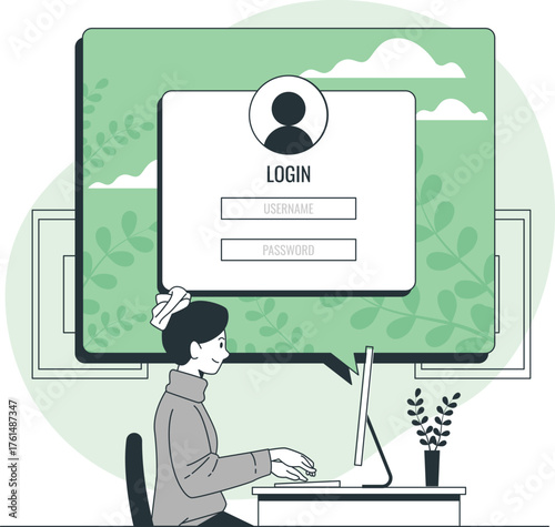 Person logging into computer with username and password fields login screen