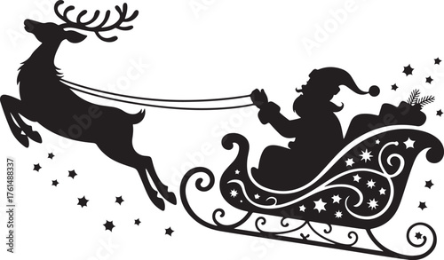 Santa Claus with reindeer in sleigh