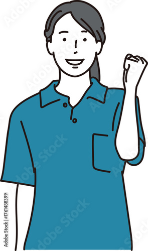 ガッツポーズをする介護士のイラスト素材