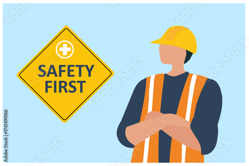 Safety first warning and awareness to prevent from accident at construction site vector illustration