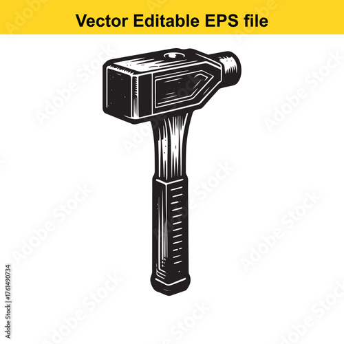 Vector art of black and white illustration of a sledgehammer