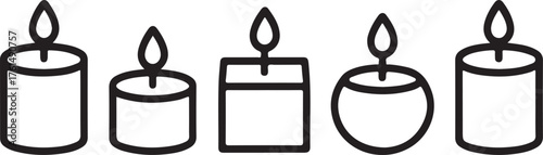 Set of candle icons on white background. Isolated aromatic candles whith flame. Vector illustration in flat style