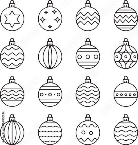 Set of Christmas balls icon. Thin Line art. Editable stroke