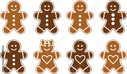 Set of gingerbread men. Christmas cookies