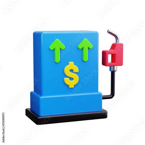 Fuel Price Increase Concept Upward Arrows and Dollar Symbol on a Blue Gas Pump Displaying Rising Costs and Economic Impact