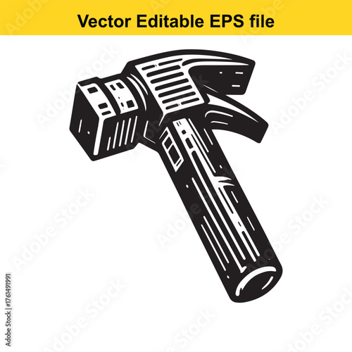 Vector art of black and white illustration of a claw hammer