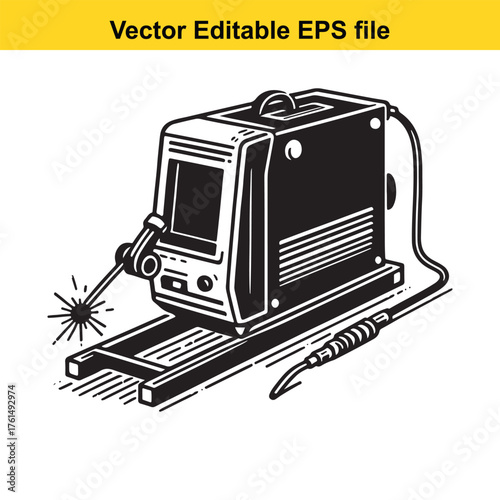 Vector art of modern welding machine with a laser beam and torch