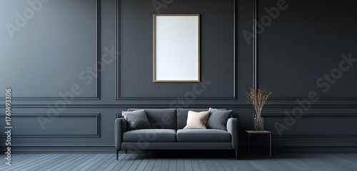 Elegant frame mockup with curved edges on dark wall paneling