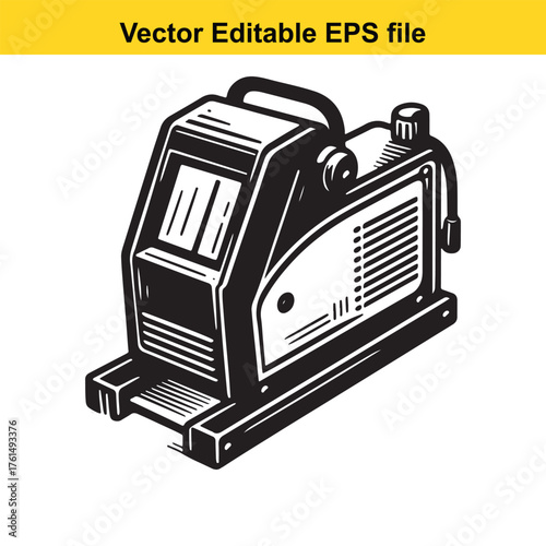 Vector art of black and white illustration of a welding machine