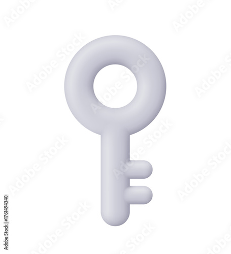 Gray key. Protection, security, real estate, access and unlocking concept. 3d vector icon. Cartoon minimal style.