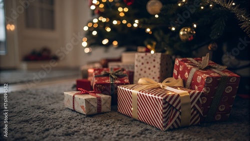 Beautiful Christmas gift boxes,gift box open or top view of white present box tied with red ribbon bow isolated on dark red background with shadow minimal conceptual 3D rendering.