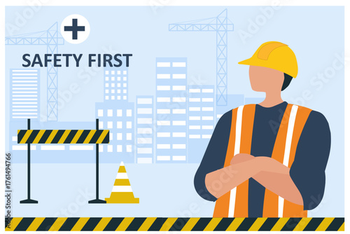 Safety first warning and awareness to prevent from accident at construction site vector illustration


