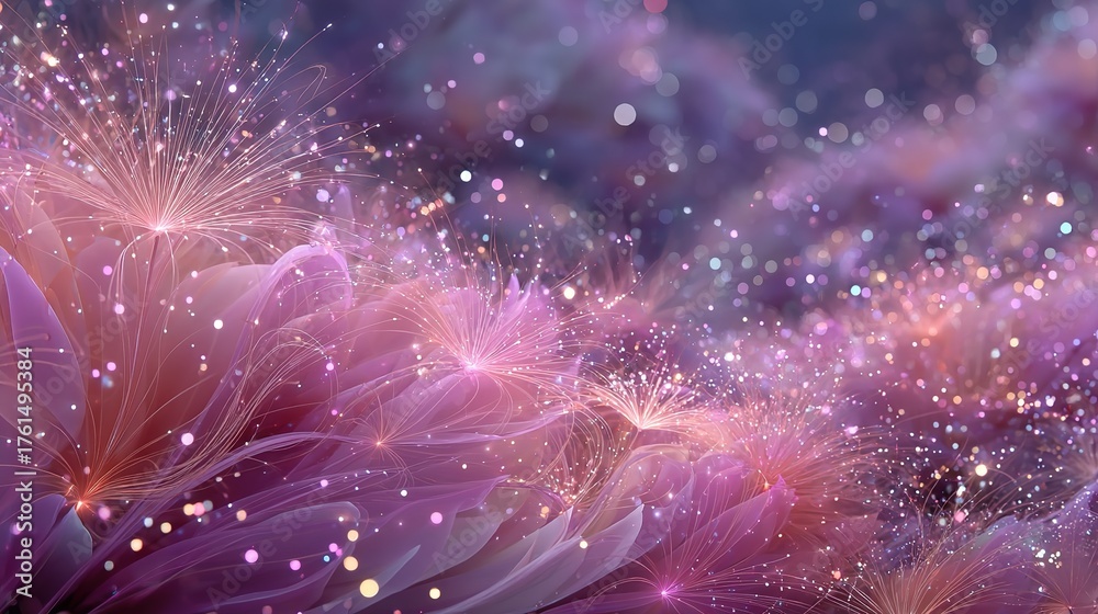 Fototapeta premium Pink Purple Dandelion Glitter Background - Magical Artistic Festive Decor