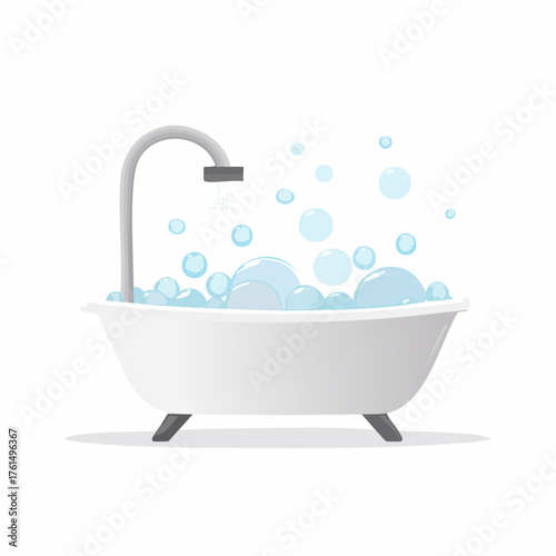 Flat vector of bathtub with green plants towels and mirror suitable for aesthetic bathroom and lifestyle design concept