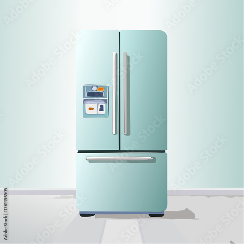 Realistic Vector Art of Modern Kitchen Refrigerator, Energy-Efficient Appliance, Great for Digital Designs, Marketing, and Food Storage Concepts