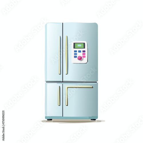 Modern domestic refrigeration unit with sleek design for kitchen interiors, providing essential food storage and cooling capabilities, a staple appliance in contemporary homes