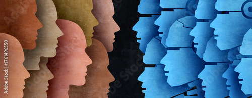 Robots And Humans as AI or Artificial Intelligence facing off as a symbol of future technology and employment or unemployment as automation in society changing the global economy.