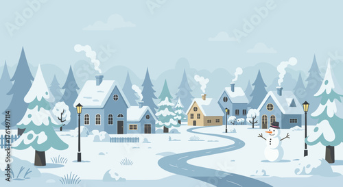 Experience the magic of winter with this charming village scene! Cozy houses, snow-covered trees, and a cheerful snowman create a heartwarming holiday atmosphere.