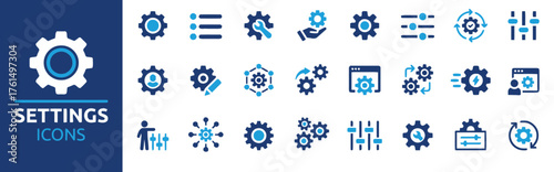 settings, icons, set, blue, white, configuration, adjustment, control, customization, optimization, gears, cogwheels, wrench, screwdriver, sliders, toggles, menu, list, user, profile, network, connect