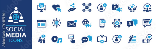 social media, icons, set, communication, technology, network, internet, online, connection, sharing, global, digital, media, marketing, engagement, community, people, teamwork, collaboration, chat, me