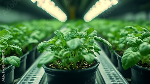 Growing herbs indoors under artificial light.
