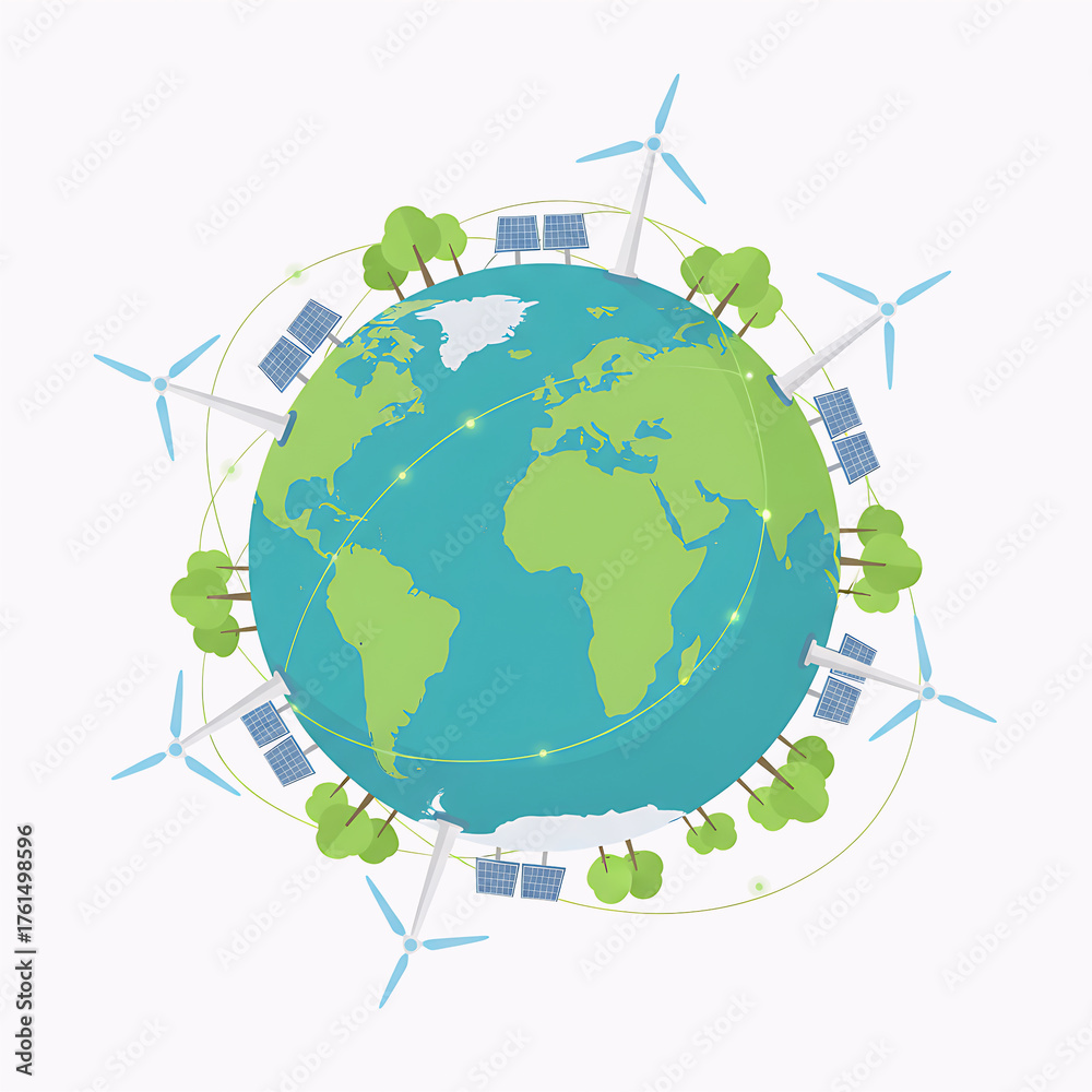 Naklejka premium Sustainable Earth and Renewable Energy Vector Illustration