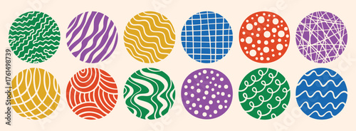 circles abstract colorful backgrounds or patterns. hand drawn doodle round shapes. spots, drops, curves and lines. contemporary modern trendy elements