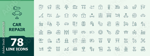 Car Repair icon set. Auto linear icon set. Contains such symbols as repair, car parts, service, auto service, car, vehicle, mechanic and more. Pixel perfect. Editable stroke.