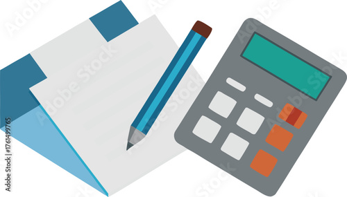 Isometric metallic calculator and paper vector illustration for financial and business graphics