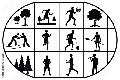 Silhouette vector bundle grid layout diverse activities illustration scalable eps icon