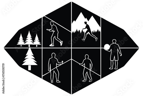 Silhouette vector bundle grid layout outdoor activities and sports vector illustration eps
