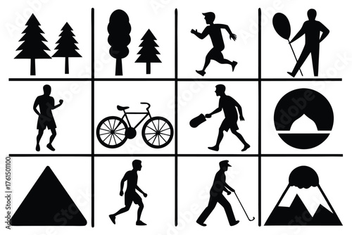 Silhouette vector bundle outdoor activities nature and sports grid layout scalable eps illustration