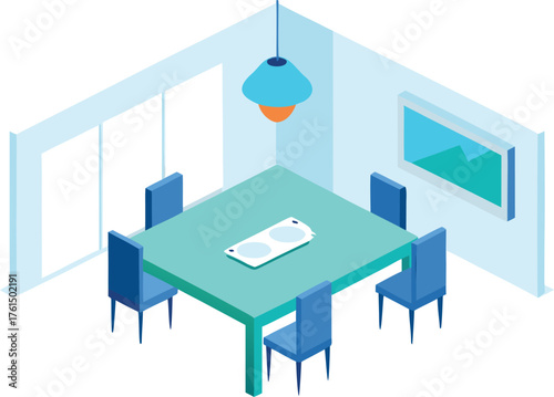 Isometric dining room vector illustration scalable eps icon for interior design