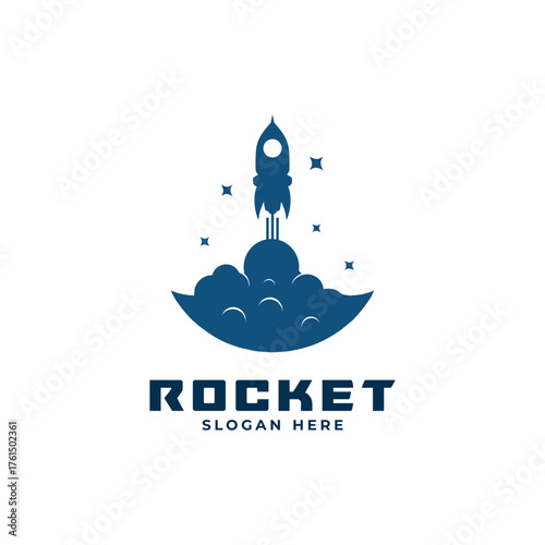 rocket logo launching from cloud design illustration