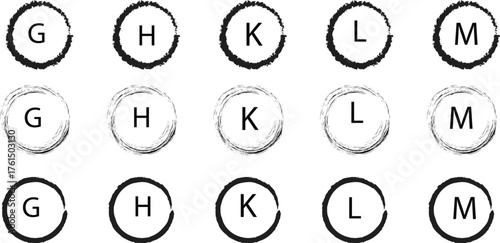 Title (Minimum 10 words): Hand-Drawn Circle Matrix Illustrating Line Weight and Shading Variation for Abstract Design Concepts
