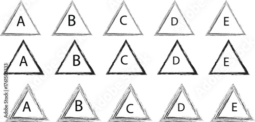 Vector Sketch of Fifteen Upward-Pointing Triangles Arranged in a Three-Row, Five-Column Matrix