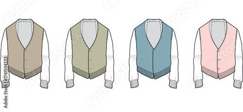 Collection of Four Cardigans in Different Colors Beige, Khaki, Blue, and Pink, Featuring a V-Neck and Button-Up Front