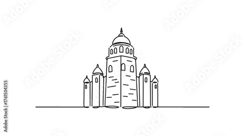 Minimalist line drawing of a grand historical building with multiple domes