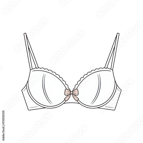 3d rendered illustration of a white lace trimmed bra with thin straps and a bow detail isolated on transparent background