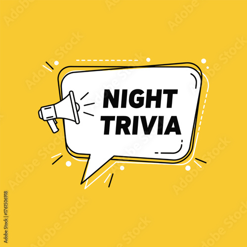 Announcing night trivia with a megaphone in a speech bubble illustration