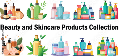 Beauty Skincare Products Collection Set Bottles Cosmetics