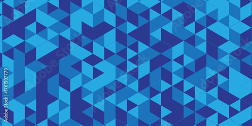 Abstract geometric  blue background seamless mosaic and low polygon triangle texture wallpaper. Triangle shape retro wall grid pattern geometric ornament tile vector square element.	