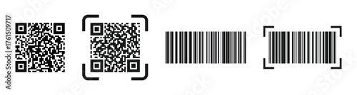 QR code and barcode set. Scan QR code icon. QR code and barcode black for website design and mobile. Vector illustration on a white background. EPS 10